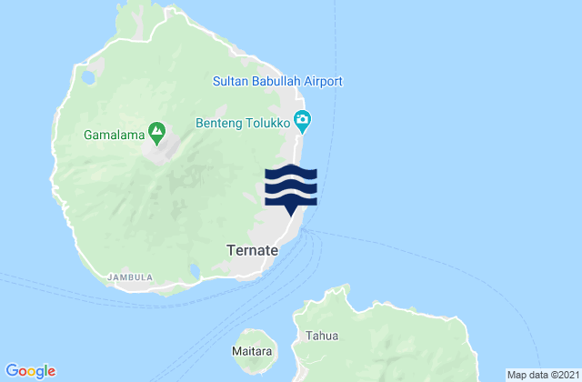 Mapa da tábua de marés em Ternate Halmahera Island, Indonesia