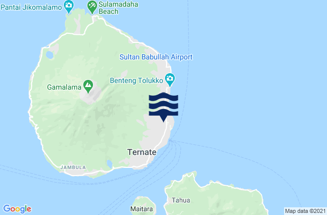 Mapa da tábua de marés em Ternate, Indonesia