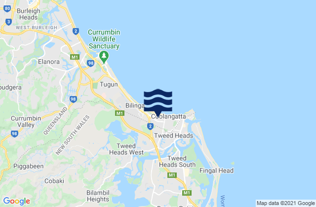 Mapa da tábua de marés em Terranora Broadwater, Australia