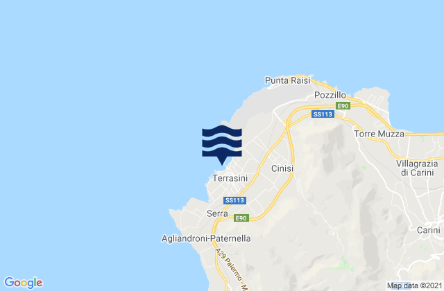 Mapa da tábua de marés em Terrasini Favarotta, Italy