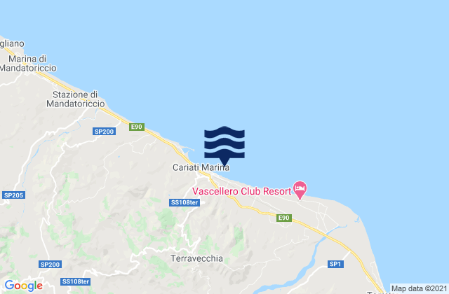 Mapa da tábua de marés em Terravecchia, Italy