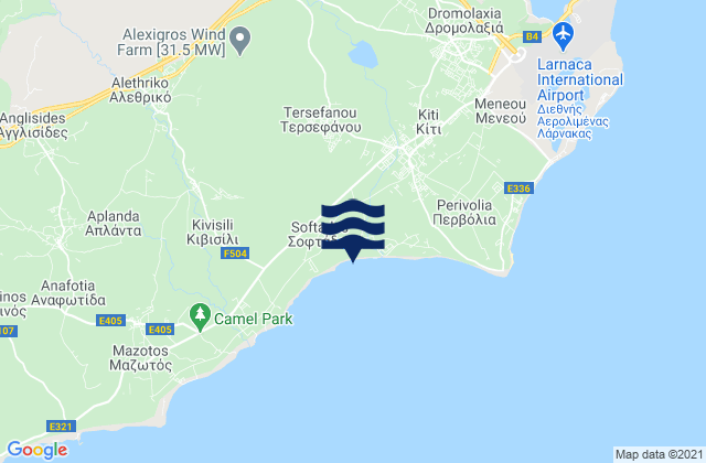Mapa da tábua de marés em Tersefánou, Cyprus