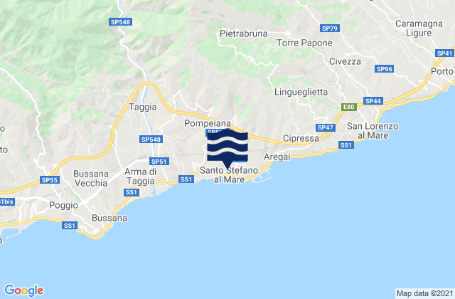Mapa da tábua de marés em Terzorio, Italy