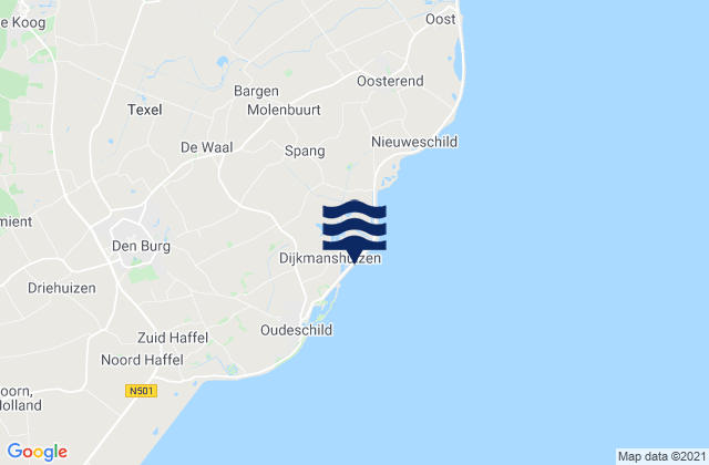 Mapa da tábua de marés em Texel, Netherlands
