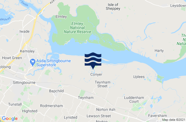 Mapa da tábua de marés em Teynham, United Kingdom