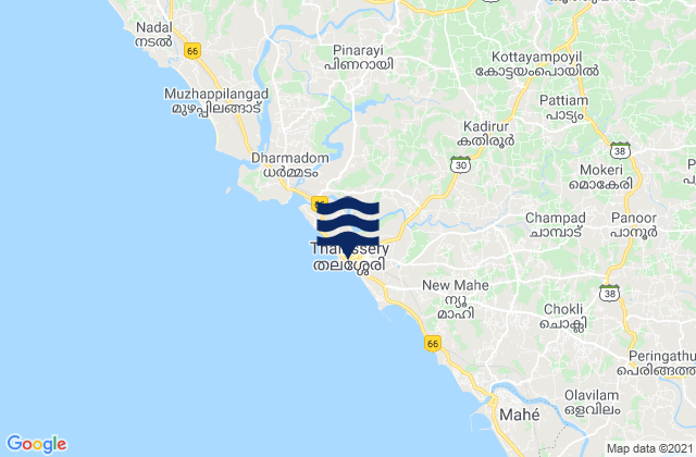 Mapa da tábua de marés em Thalassery, India