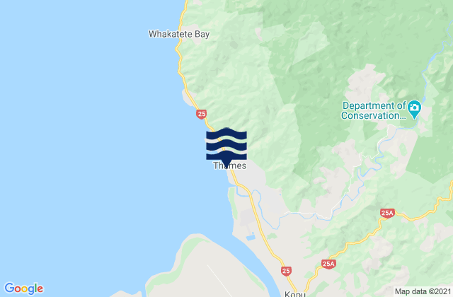 Mapa da tábua de marés em Thames, New Zealand