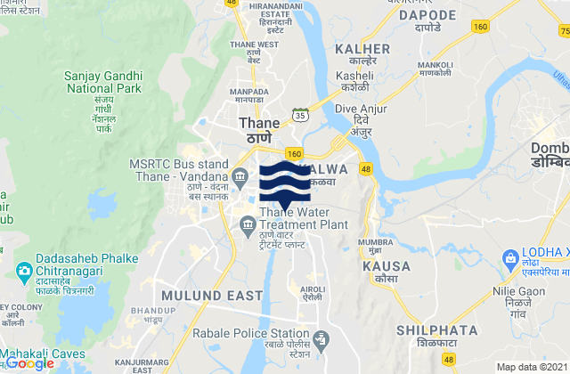 Mapa da tábua de marés em Thane, India