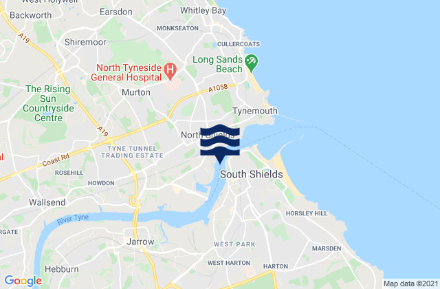 Mapa da tábua de marés em The Boldons, United Kingdom