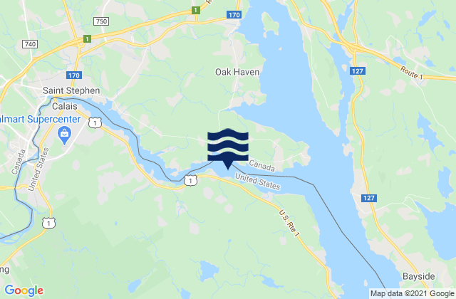 Mapa da tábua de marés em The Ledge, Canada