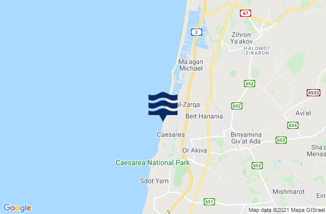 Mapa da tábua de marés em The Reef (Haifa), Palestinian Territory
