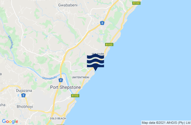 Mapa da tábua de marés em The Spot, South Africa