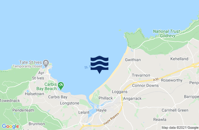 Mapa da tábua de marés em The Towans Beach, United Kingdom