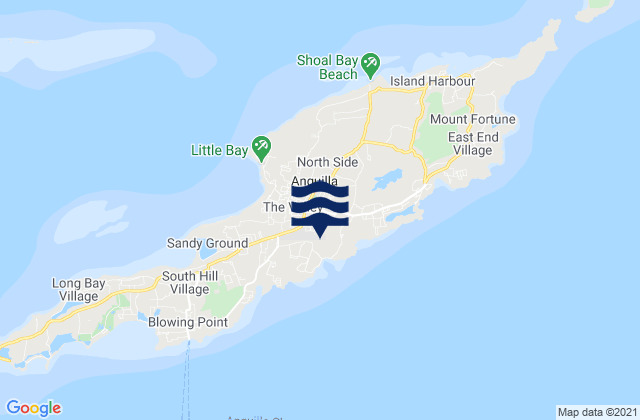 Mapa da tábua de marés em The Valley, Anguilla