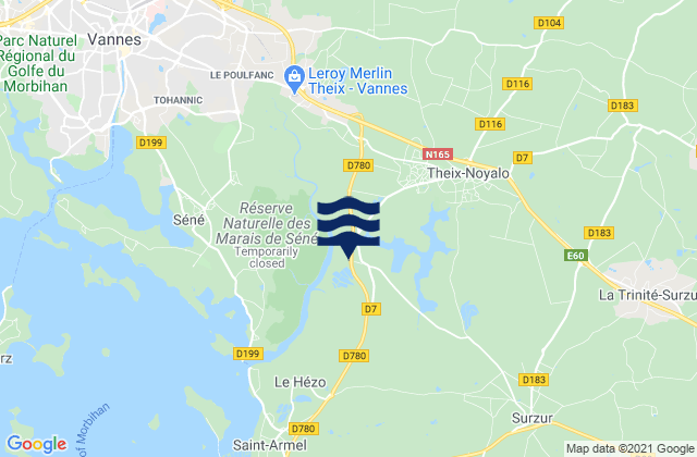 Mapa da tábua de marés em Theix, France