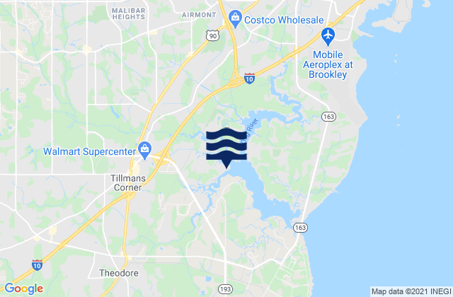 Mapa da tábua de marés em Theodore, United States
