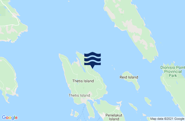 Mapa da tábua de marés em Thetis Island, Canada