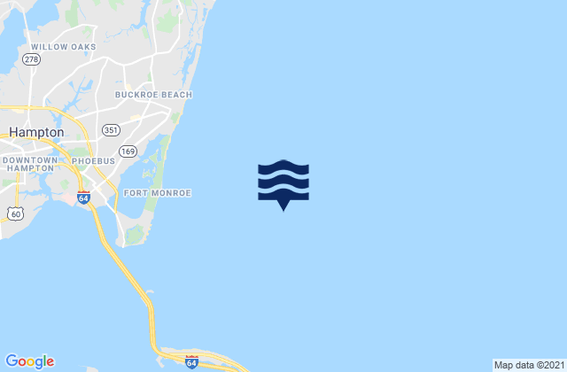 Mapa da tábua de marés em Thimble Shoal Channel 2.4 n.mi east of Ft. Monroe, United States