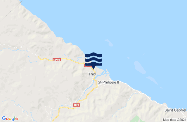 Mapa da tábua de marés em Thio, New Caledonia