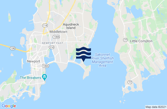 Mapa da tábua de marés em Third Beach Middletown, United States
