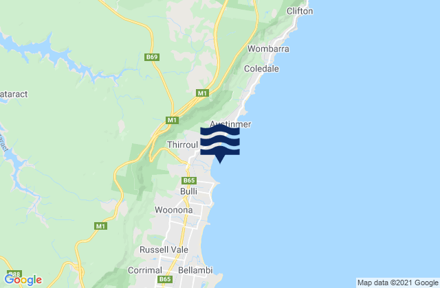 Mapa da tábua de marés em Thirroul, Australia