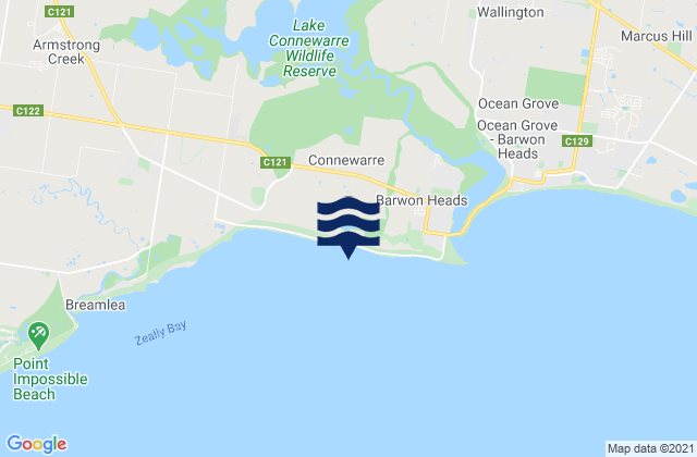 Mapa da tábua de marés em Thirteenth Beach, Australia