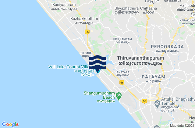 Mapa da tábua de marés em Thiruvananthapuram, India