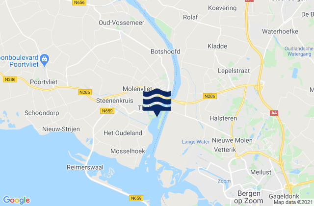 Mapa da tábua de marés em Tholen, Netherlands