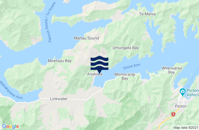 Mapa da tábua de marés em Thompson Bay, New Zealand
