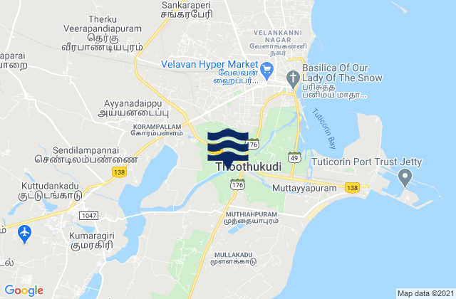 Mapa da tábua de marés em Thoothukkudi, India
