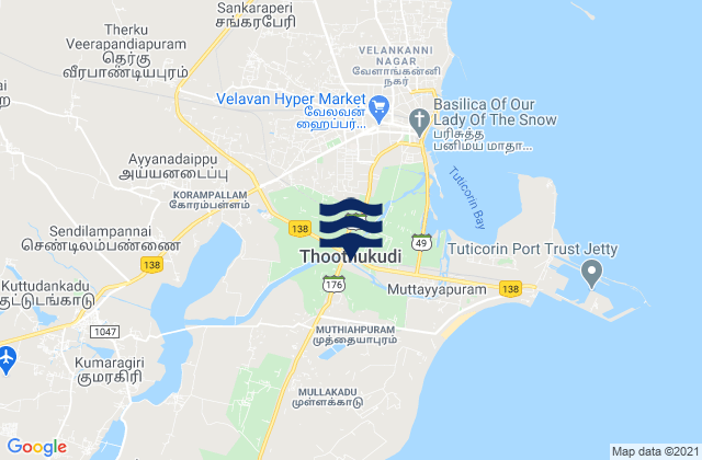 Mapa da tábua de marés em Thoothukudi, India