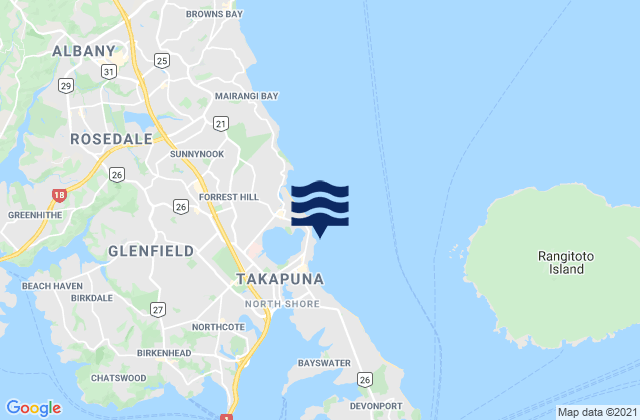 Mapa da tábua de marés em Thorne Bay, New Zealand