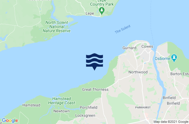 Mapa da tábua de marés em Thorness Bay, United Kingdom