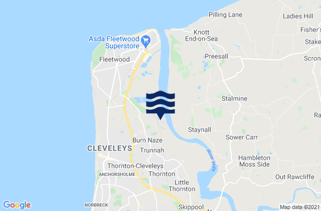Mapa da tábua de marés em Thornton-Cleveleys, United Kingdom