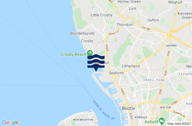 Mapa da tábua de marés em Thornton, United Kingdom