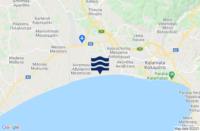 Mapa da tábua de marés em Thouría, Greece