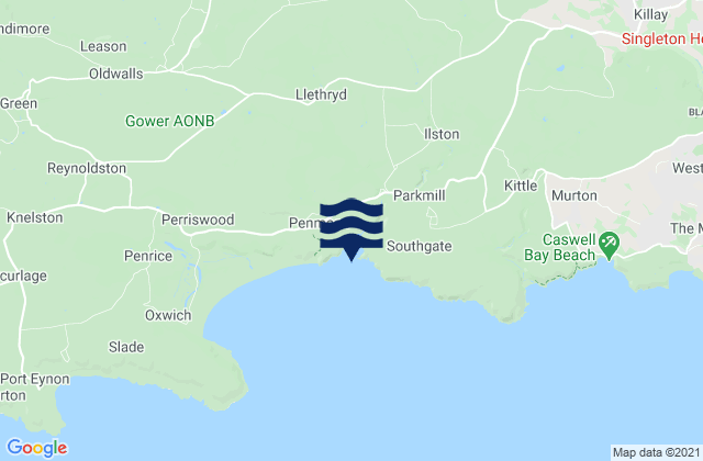 Mapa da tábua de marés em Three Cliffs Bay Beach, United Kingdom