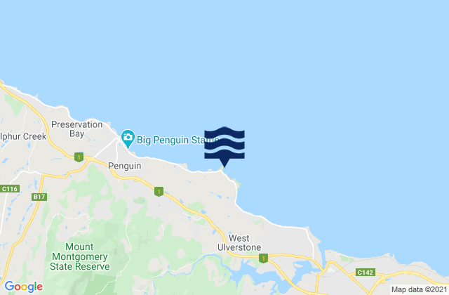 Mapa da tábua de marés em Three Sisters, Australia