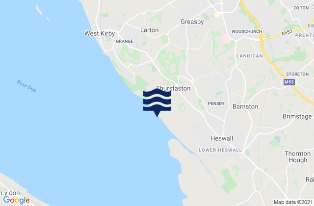 Mapa da tábua de marés em Thurstaston Beach, United Kingdom