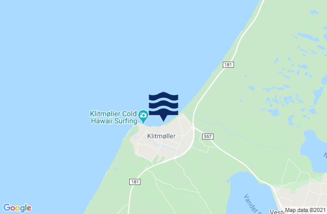 Mapa da tábua de marés em Thy, Denmark