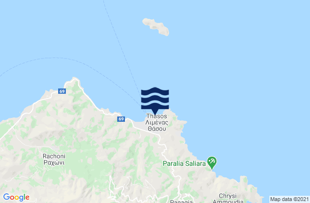Mapa da tábua de marés em Thásos, Greece
