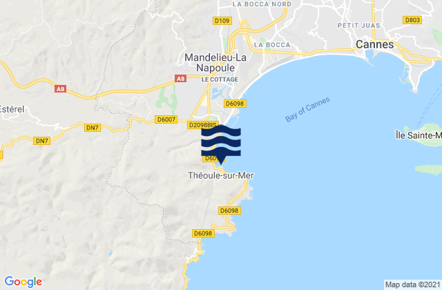 Mapa da tábua de marés em Théoule-sur-Mer, France