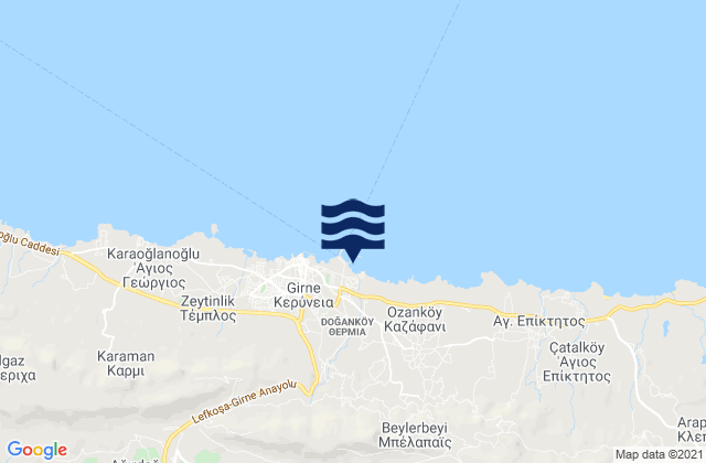 Mapa da tábua de marés em Thérmeia, Cyprus