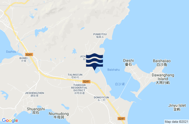 Mapa da tábua de marés em Tiangan, China