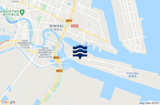 Mapa da tábua de marés em Tianjin Xingang, China