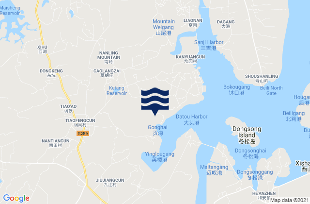 Mapa da tábua de marés em Tiaofeng, China