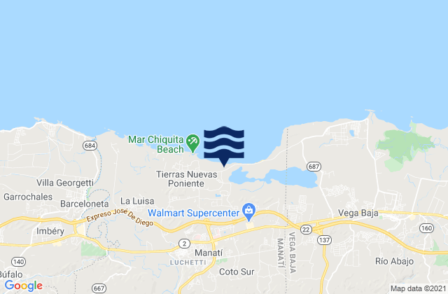 Mapa da tábua de marés em Tierras Nuevas Saliente Barrio, Puerto Rico
