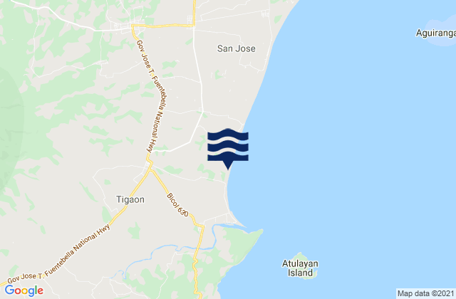 Mapa da tábua de marés em Tigaon, Philippines