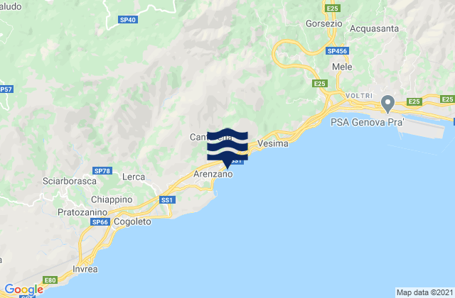 Mapa da tábua de marés em Tiglieto, Italy