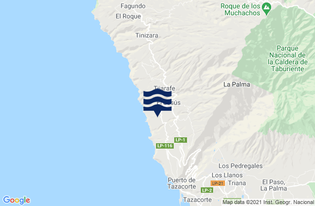 Mapa da tábua de marés em Tijarafe, Spain